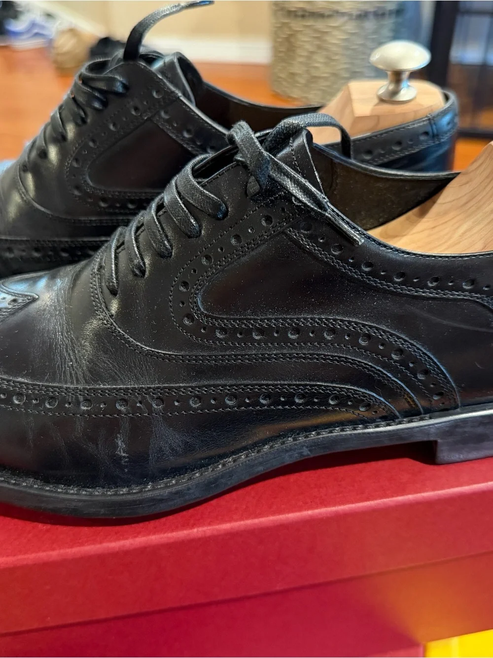 Salvatore Ferragamo Black Leather Wingtip Derby Shoes
